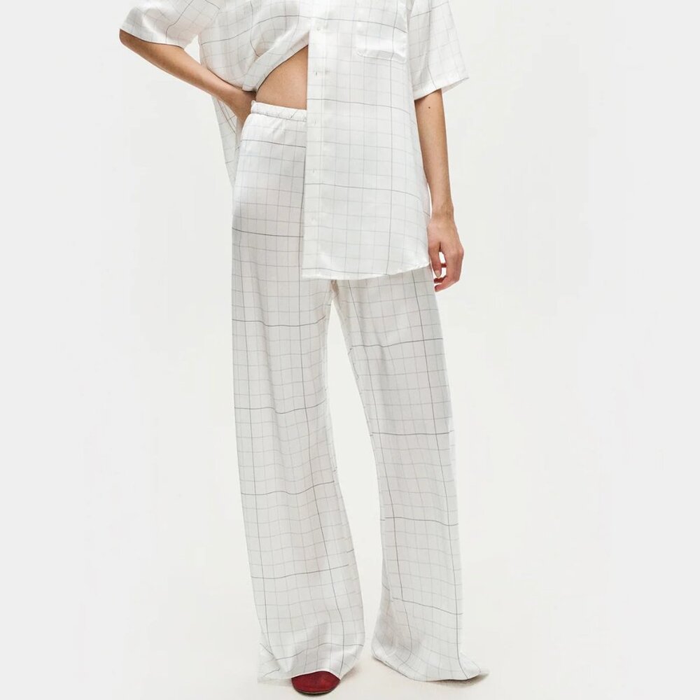 Silk Laundry Bias Cut Pants Grid